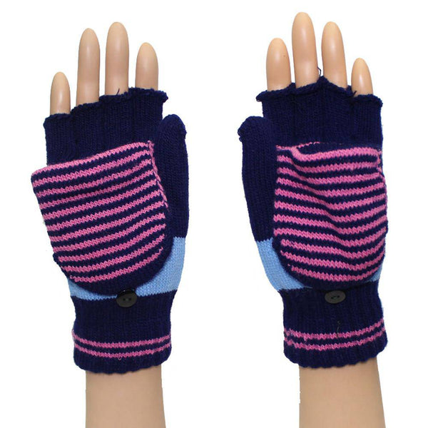 La Fiorentina Flip Top Striped Mitten-Navy