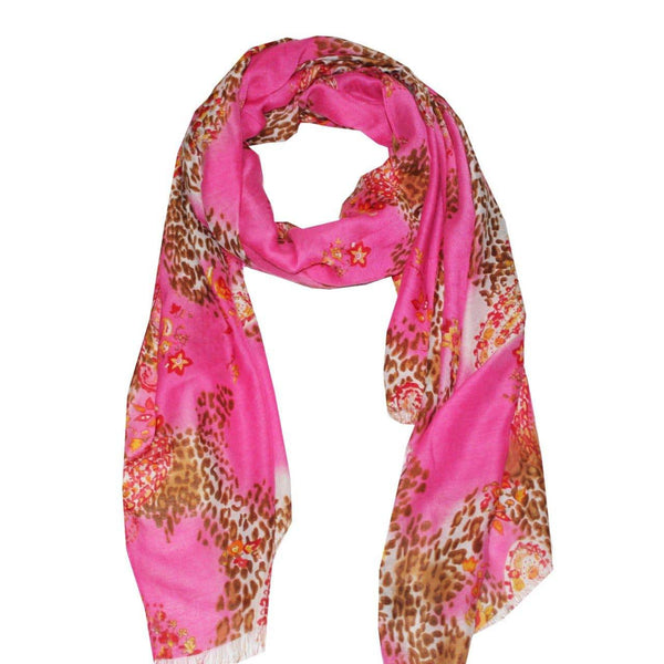 la fiorentina Floral & Animal Print Scarf - Fuchsia