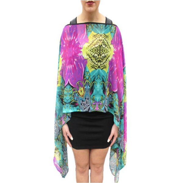 La Fiorentina Floral Beach Cover Up - Teal/Purple