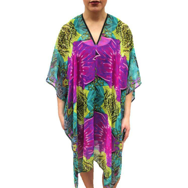 la fiorentina Floral Beach Cover Up - Teal/Purple