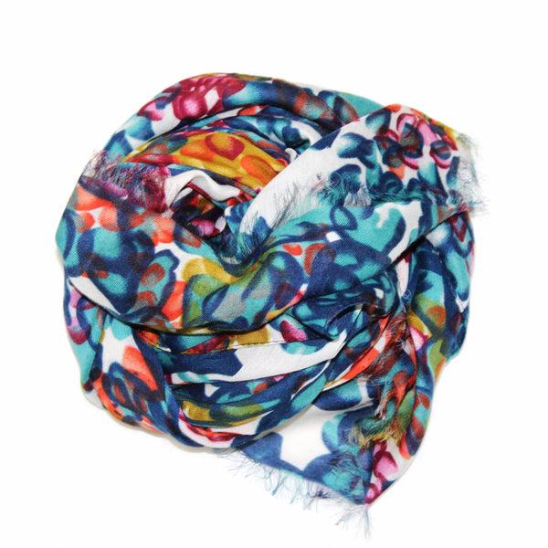 La Fiorentina Floral Print Scarf - Blue