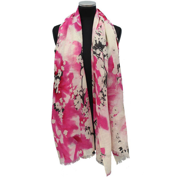La Fiorentina Floral Print Wool Scarf - Rose/Grey