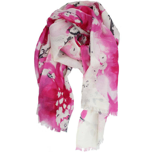 la fiorentina Floral Print Wool Scarf - Rose/Grey