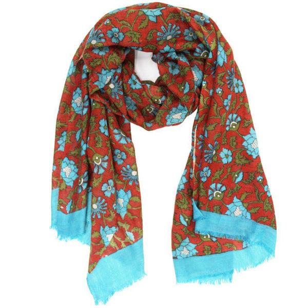 la fiorentina Floral Scarf - Teal/Red Combo