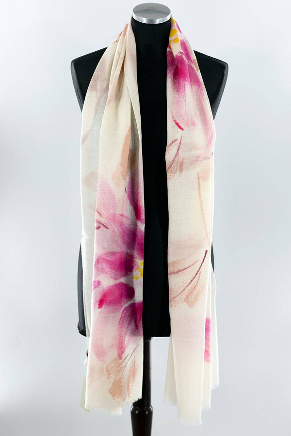La Fiorentina Flower Printed Scarf - Coral/Ivory