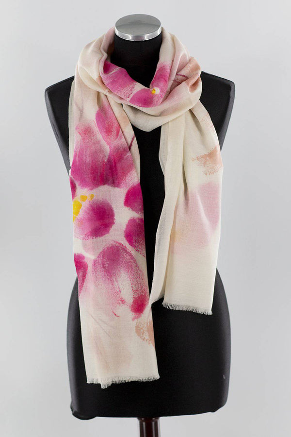 La Fiorentina Flower Printed Scarf - Coral/Ivory