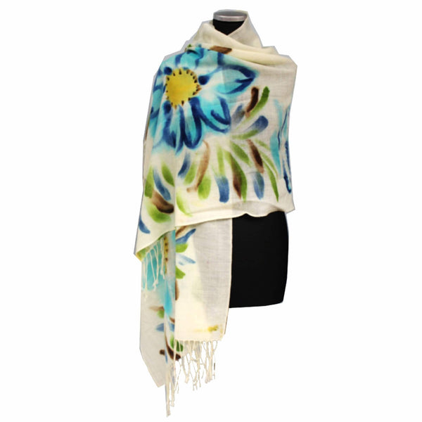 La Fiorentina Flower Printed Scarf-Turquoise