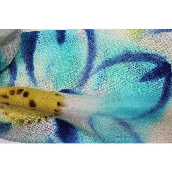 La Fiorentina Flower Printed Scarf-Turquoise