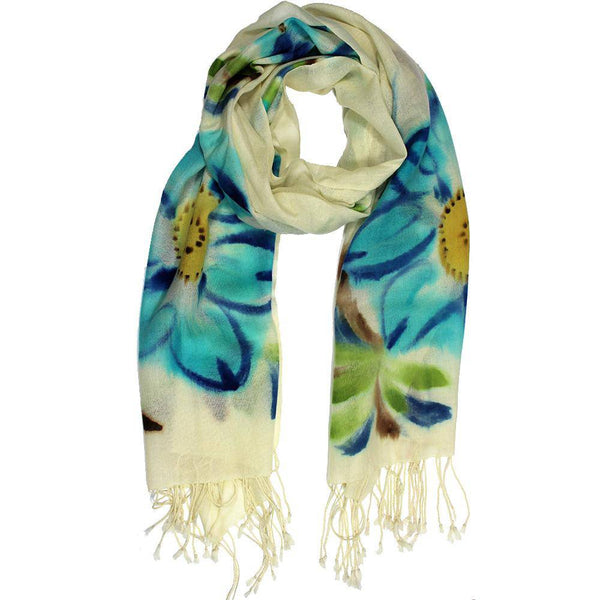 la fiorentina Flower printed Scarf-Turquoise