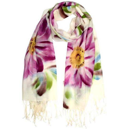 la fiorentina Flower Printed Wool Scarf - Fuchsia
