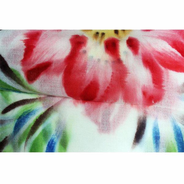 La Fiorentina Flower Printed Wool Scarf - Red