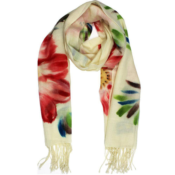 la fiorentina Flower Printed Wool Scarf - Red
