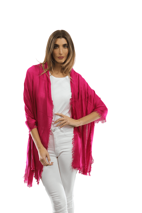 La Fiorentina Fringe Pashmina - Fuchsia