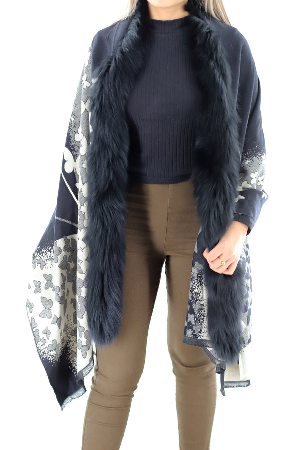 La Fiorentina FUR TRIM WRAP- BLACK