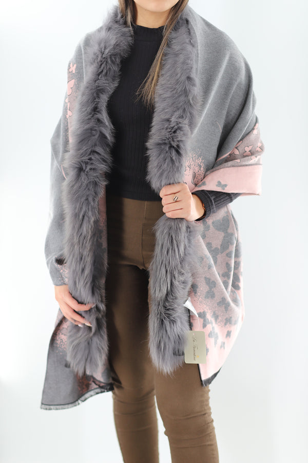 La Fiorentina FUR TRIM WRAP- GREY