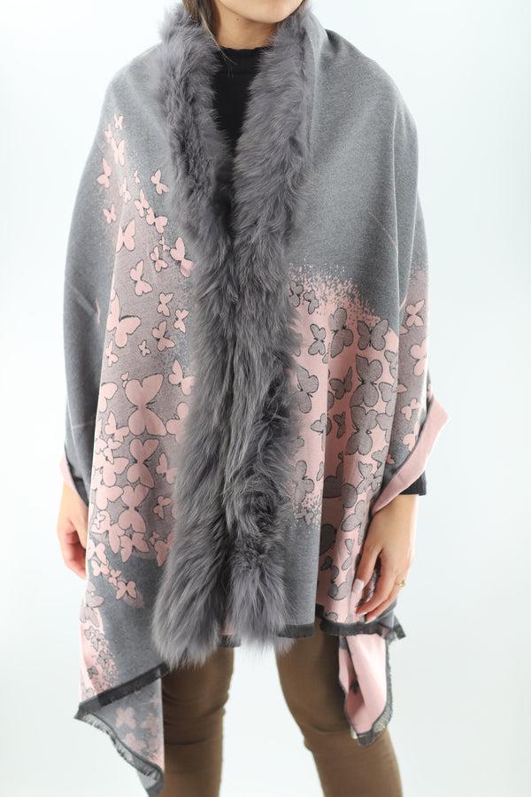 La Fiorentina FUR TRIM WRAP- GREY