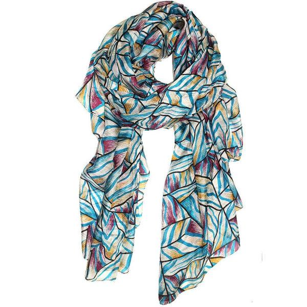 la fiorentina Geometric Leaf Print Scarf -Turquoise
