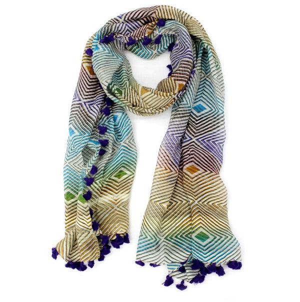 la fiorentina Geometric Print Tassel Scarf - Purple
