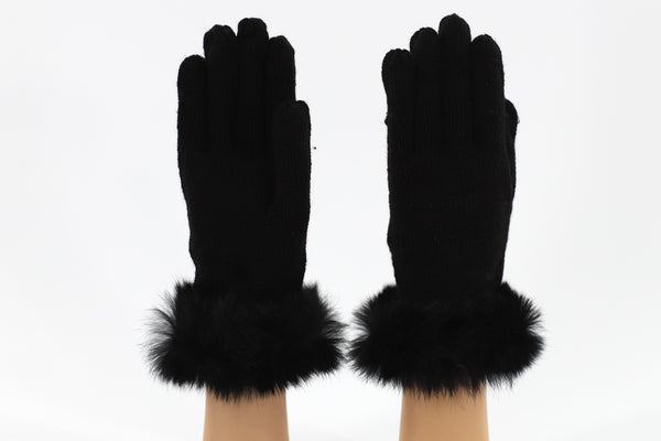 la fiorentina Gloves with Rabbit Fur Cuff - Black