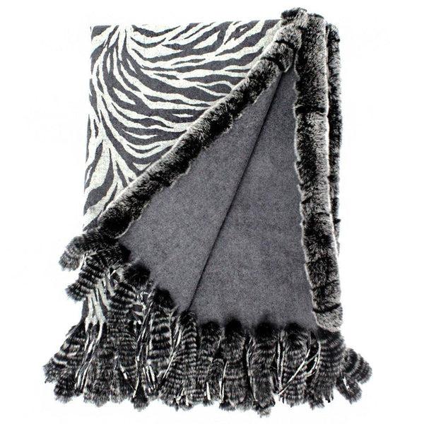 la fiorentina Grey Wool Wrap With Rabbit Trim