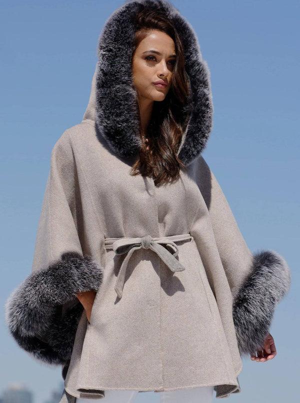 la fiorentina Hooded Poncho With Fur Trim
