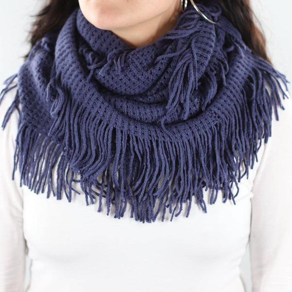 la fiorentina La Fiorentina | Infinity Knitted Fringed Muffler - Midnight Blue
