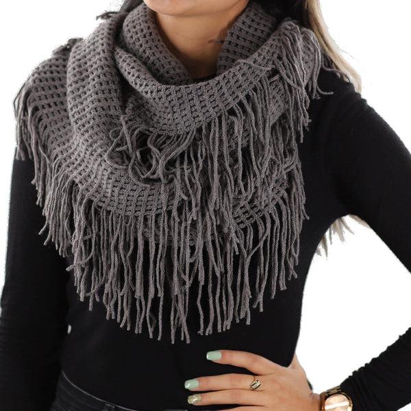 la fiorentina La Fiorentina | Infinity Knitted Fringed Muffler - Shimmer Silver