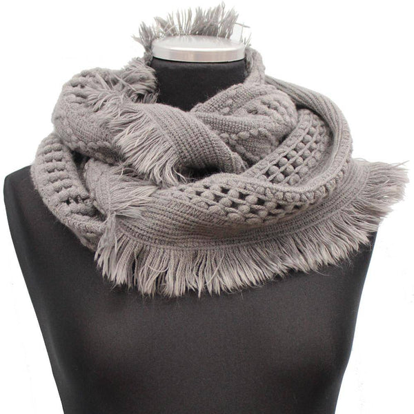 La Fiorentina Knit Infinity Muffler W/ Fringe-Grey