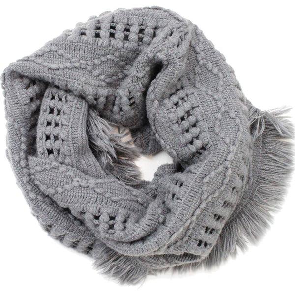 la fiorentina Knit Infinity Muffler w/ Fringe-Grey