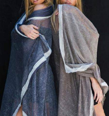 La Fiorentina La Fiorentina Knitted Oversized Shawl With Double Trim - Cashmere/Silk Blend - Hand Painted - Taupe