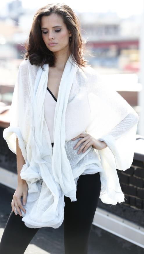 la fiorentina La Fiorentina Knitted Oversized Shawl with Double Trim - Cashmere/Silk Blend - Hand Painted - White/Grey la fiorentina La Fiorentina Knitted Oversized Shawl with Double Trim - Cashmere/Silk Blend - Hand Painted - White/Grey