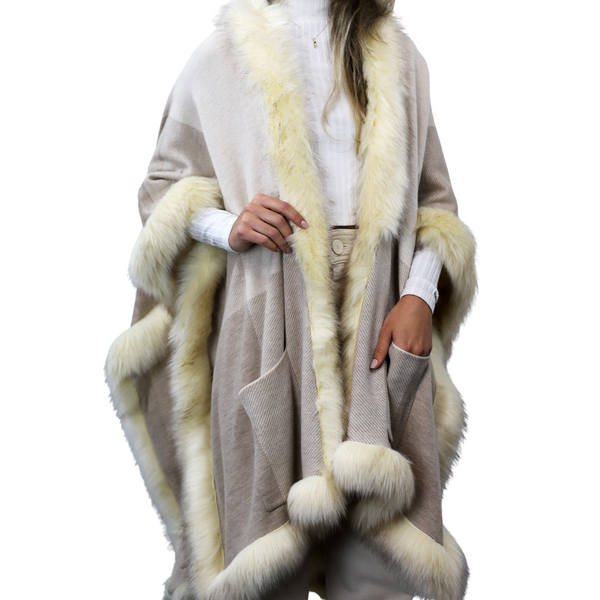 la fiorentina Knitted Wrap With Faux Trim-Beige