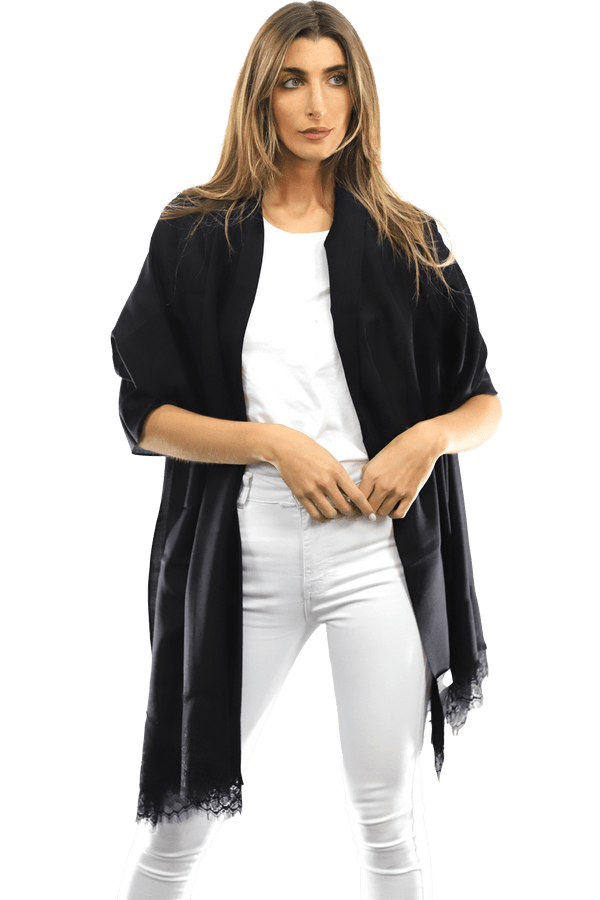 La Fiorentina Lace Trim Scarf-Black/Black