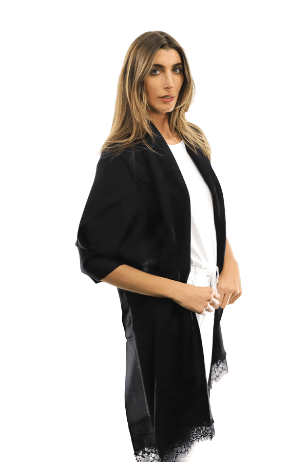 La Fiorentina Lace Trim Scarf-Black/Black