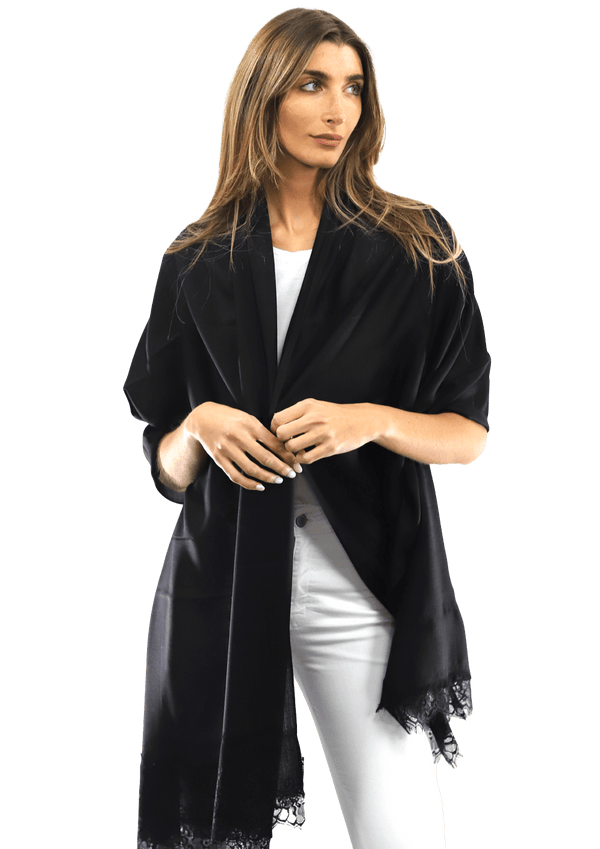 la fiorentina Lace Trim Scarf-Black/Black