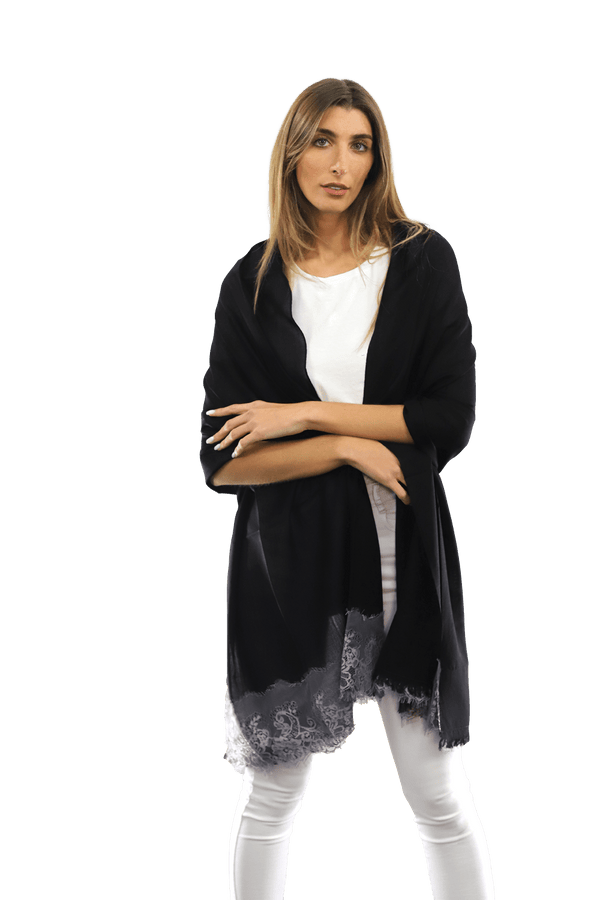 La Fiorentina Lace Trim Scarf-Black/Grey