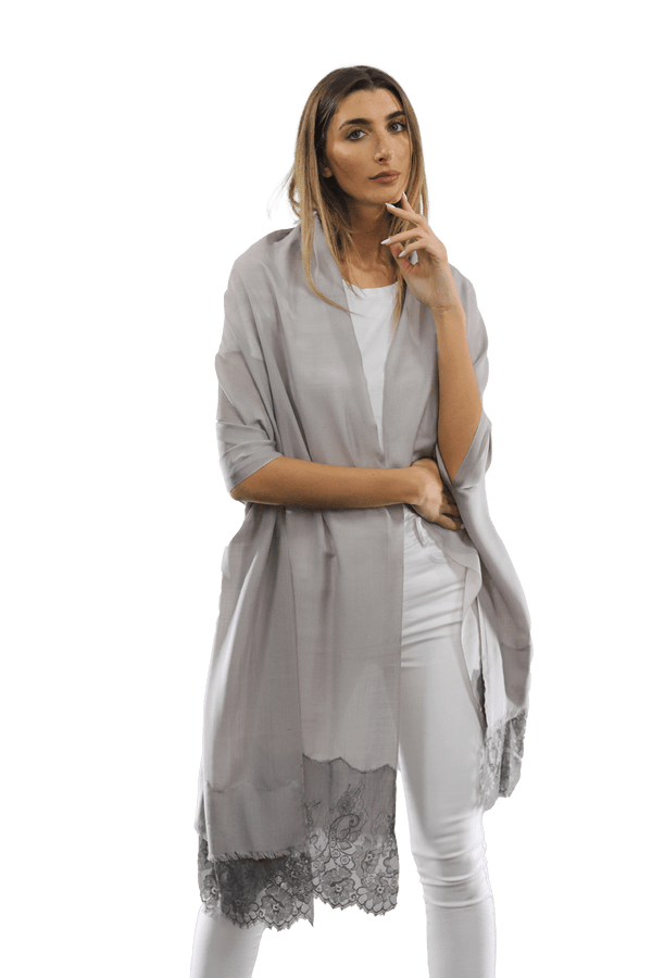 La Fiorentina Lace Trim Scarf-Grey