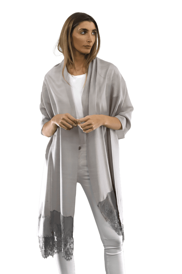 La Fiorentina Lace Trim Scarf-Grey