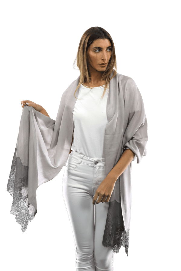 La Fiorentina Lace Trim Scarf-Grey