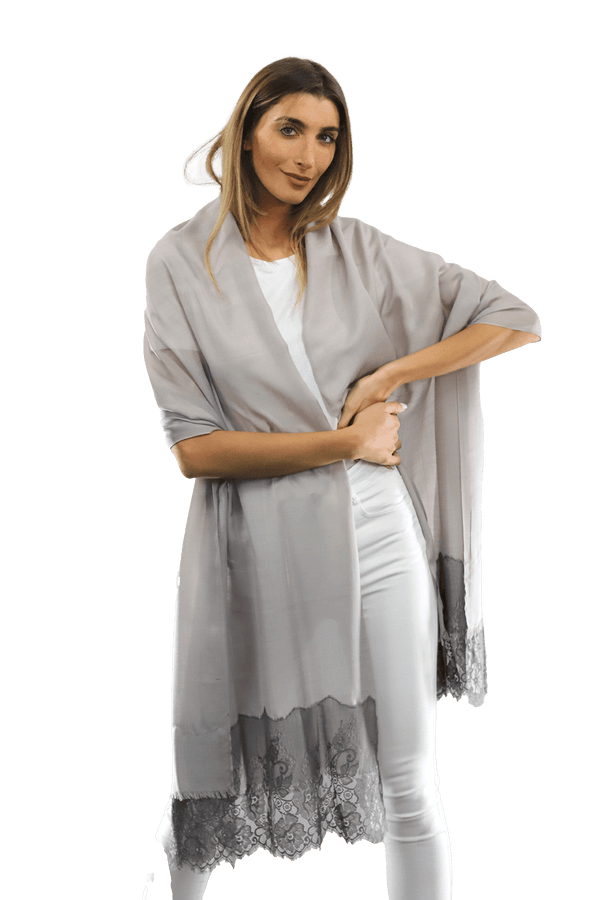la fiorentina Lace Trim Scarf-Grey