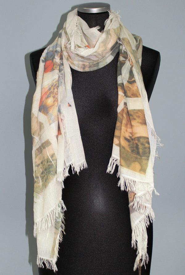 La Fiorentina Leopard Floral Print Scarf - White