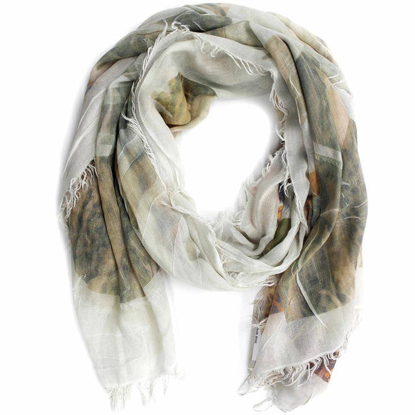 la fiorentina Leopard Floral Print Scarf - White