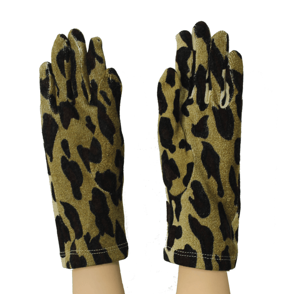 La Fiorentina Leopard Print Glove & Scarf Set-Brown
