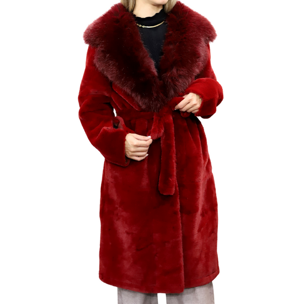 La Fiorentina Long Faux Fur Waist Coat - Red