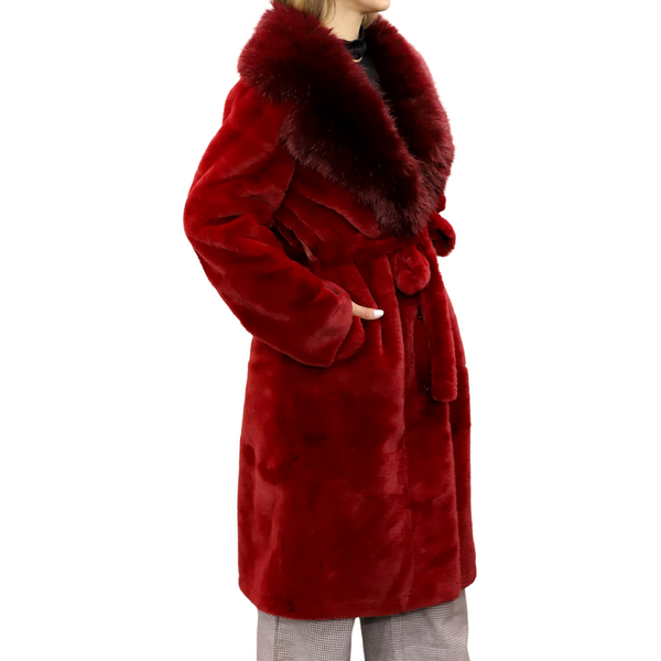 La Fiorentina Long Faux Fur Waist Coat - Red