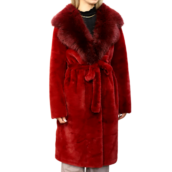 La Fiorentina Long Faux Fur Waist Coat - Red