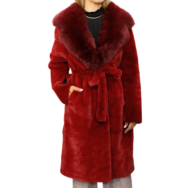la fiorentina Long Faux Fur Waist Coat - Red la fiorentina Long Faux Fur Waist Coat - Red