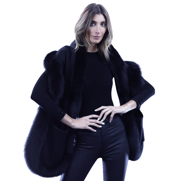 La Fiorentina La Fiorentina Luxurious Fox Fur Trim Scarf With Stylish Pocket - One Size - Multiple Colors