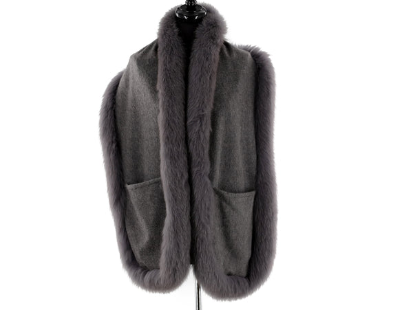 La Fiorentina La Fiorentina Luxurious Fox Fur Trim Scarf With Stylish Pocket - One Size - Multiple Colors