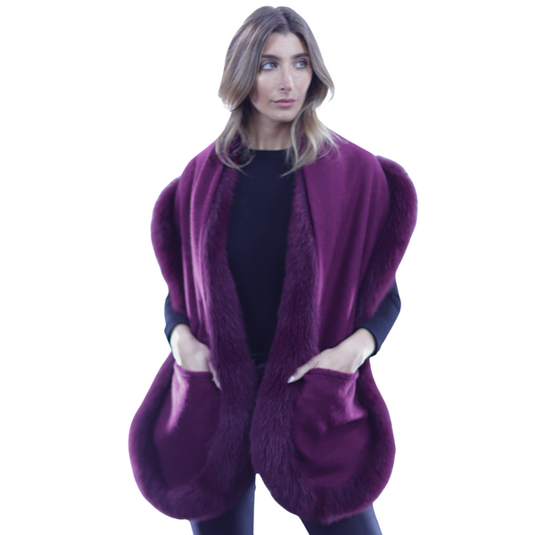 la fiorentina La Fiorentina Luxurious Fox Fur Trim Scarf with Stylish Pocket - One Size - Multiple Colors